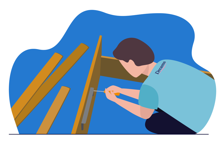 Dreams worker assembling bed